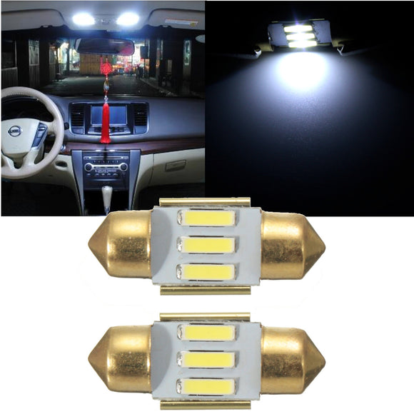 Pair 31MM White 3 SMD Number Plate Interior LED Reading Light Festoon Bulb Error Free