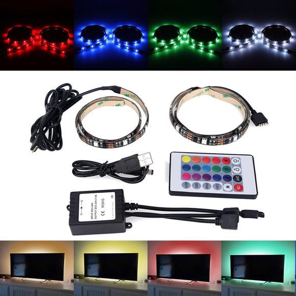 2 X 50CM SMD5050 LED Waterproof USB RGB Strip Mood Changing Light Lamp TV Backlight Kit + Remote