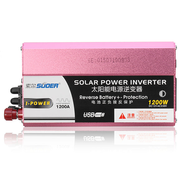 Suoer 12V DC To AC Inverter Car Power Inverter 230V 1200W Inverter