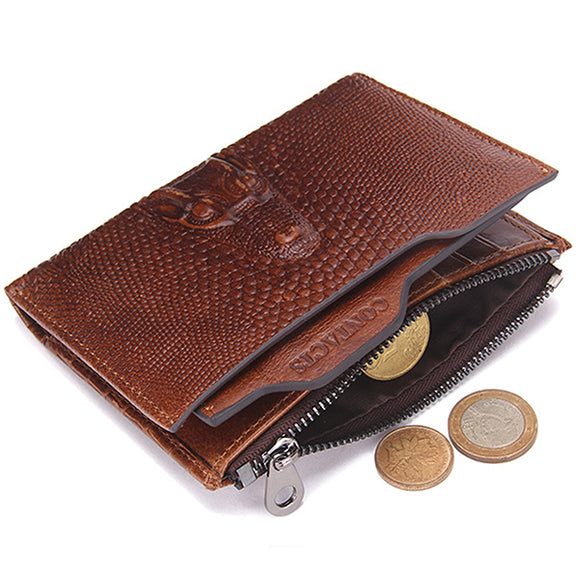 Men Genuine Leather Retro Alligator Pattern Short Wallet Cluthes Bag Card Holder Coin Bag