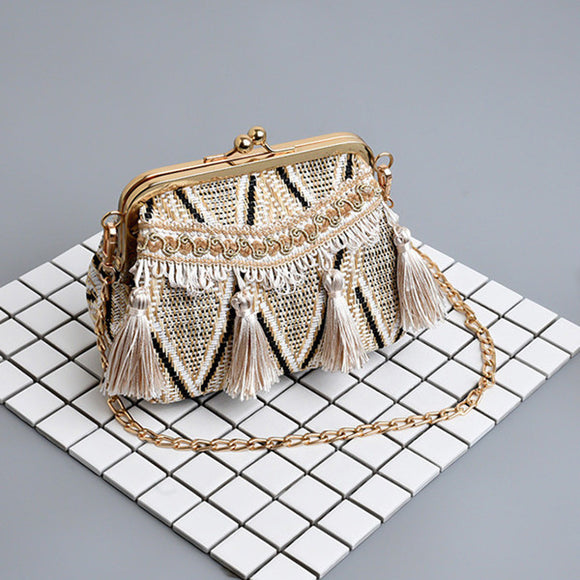 Women Beach Casual Chain Slung Shoulder Bag Tassel Crossbody Bag