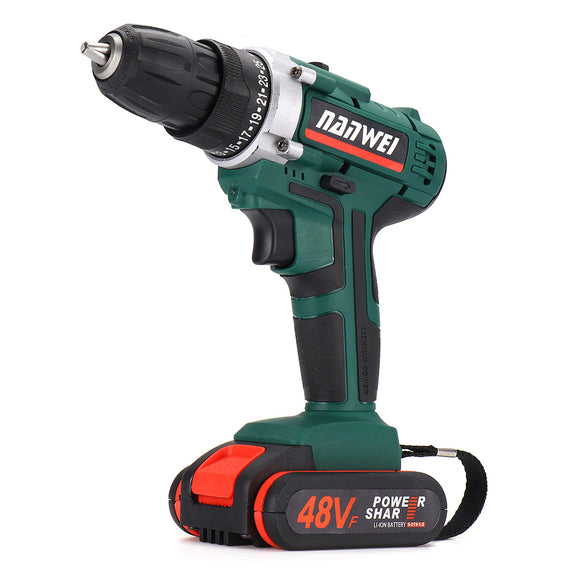 48V Electric Cordless Drill Driver Screwdriver LED Light 2-speed w/ 1 or 2 Battery