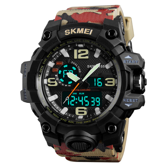 SKMEI 1155 50M Waterproof Men Sport Watch Camouflage Compass LED Digital Watch