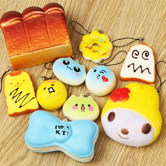 10PCS Random Cute Soft Squishy For Cell phone Panda/Donut/Cake Charms Straps