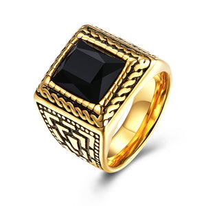 Men's 16mm Retro 316L Stainless Steel Ring Gold Plated Finger Ring Clothing Accessories