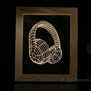 KCASA FL-703 3D Photo Frame Illuminative LED Night Light Wooden Earphone Desktop Decorative USB Lamp