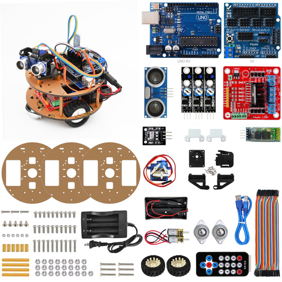 Double Layer Round Plate Smart Robot Car with bluetooth Wireless Control Learning Kit for Arduino