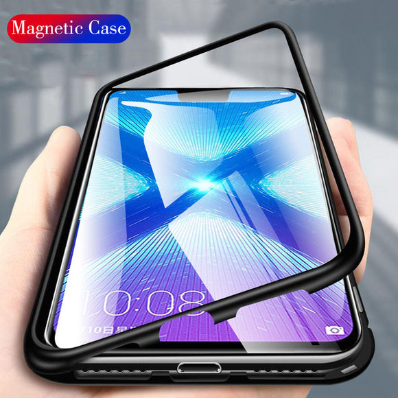 Bakeey Flip 360 Magnetic Adsorption Metal Tempered Glass Protective Case for Huawei Honor 8X