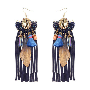 Women Bohemian Earrings Luxury Gold Plated Suede Tassel Pendant Elegant Feather Ear Drop Boho Gift