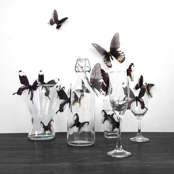 18Pcs 3D Transparent Butterfly Wall Stickers PVC European American Style Color Paste Decor