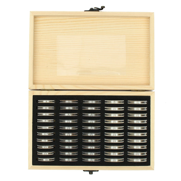 Wood Coins Display Storage Box for Slab Certified Coin With 50Pcs Capsules