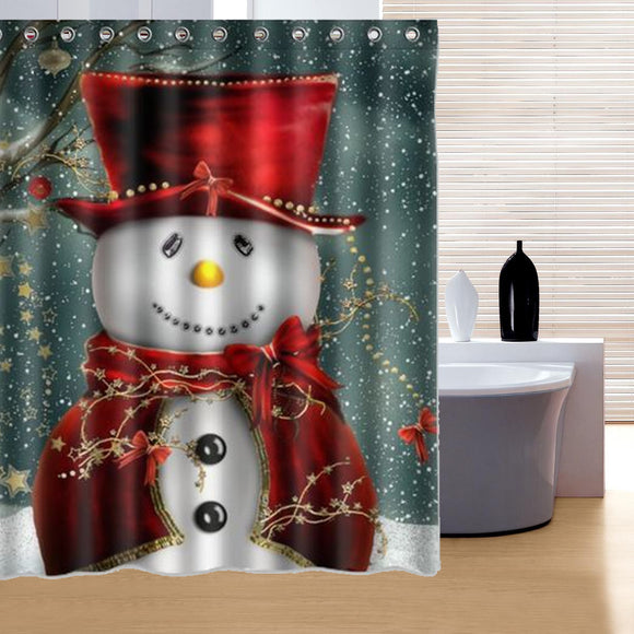 150x180cm Snowman Pattern Waterproof Polyester Shower Curtain Bathroom Decor with 12 Hooks