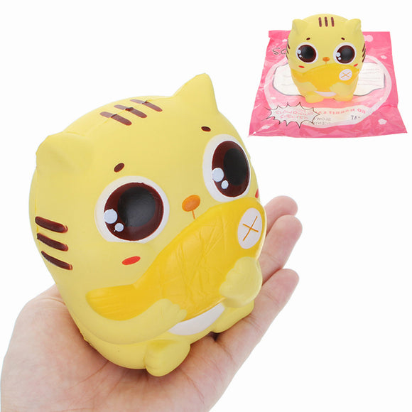 YunXin Squishy Cat Kitten Holding Fish 10cm Slow Rising 10s With Packaging Collection Gift Decor Toy