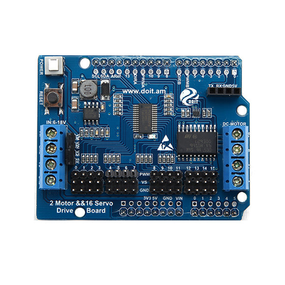 2 Channel Motor + 16 Channel Servo Expansion Board For Arduino UNO Smart Car Chassis Robot Arm