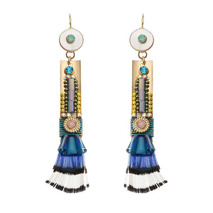 Women Bohemian Earrings Elegant Feather Pendant Gold Plated Gemstone Ear Drop Boho Jewelry Gift