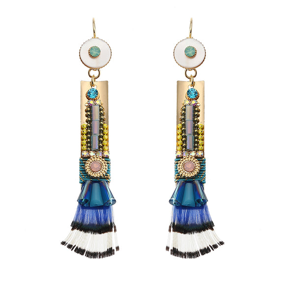 Women Bohemian Earrings Elegant Feather Pendant Gold Plated Gemstone Ear Drop Boho Jewelry Gift