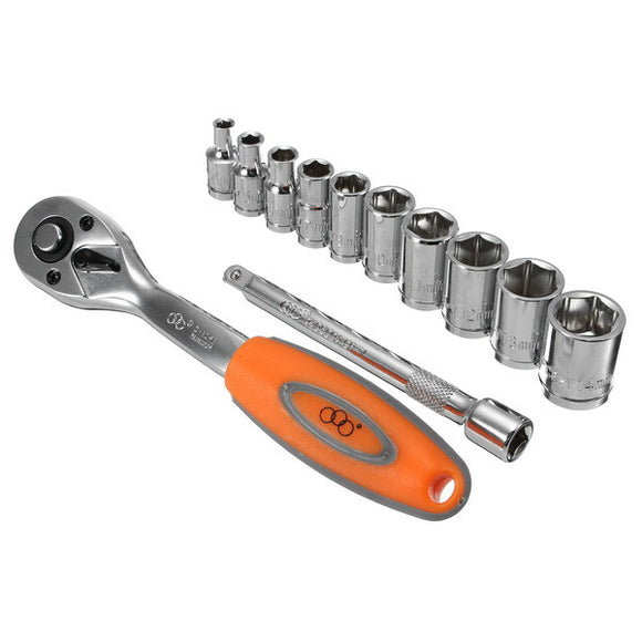 12pcs 1/4inch CR-V Metric Ratchet Wrench Socket Repair Tool Kit