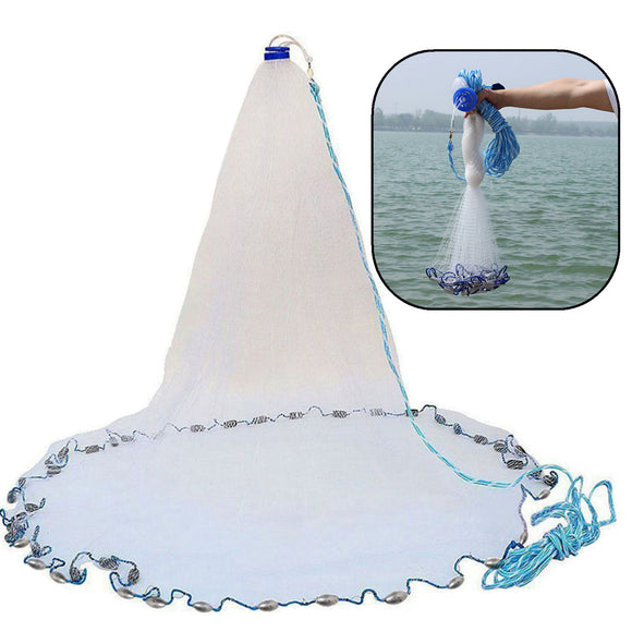 12 X24FT Fishing Net Nylon Mono Mesh Easy Throw Hand Casting 7.2m Sinkers