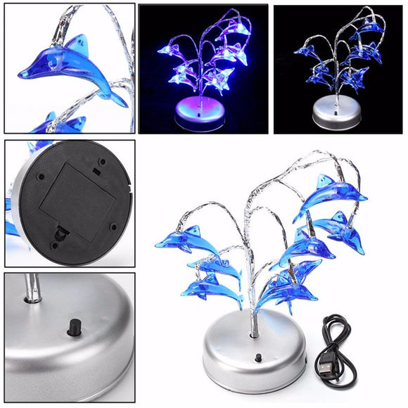 Novelty Charging LED Dolphin Tree Branch Night Light Table Lamp Gift Decor