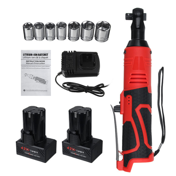 42V 90N.m 3/8 Cordless Electric Ratchet Wrench Sockets Tool W/ 2 x Battery & Charger Kit