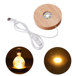 Circular Lampholder Solid Wood USB Interface Trophy Laser LED Night Light Stand Base