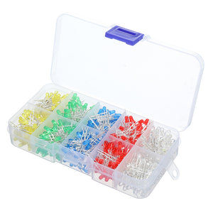 500Pcs 3MM LED Diode Kit Mixed Color Red Green Yellow Blue White with Box