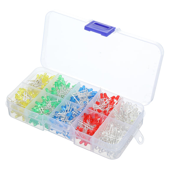 500Pcs 3MM LED Diode Kit Mixed Color Red Green Yellow Blue White with Box