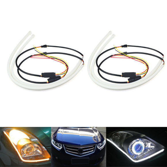 4Pcs 60CM Car White Yellow DRL LED Turn Daytime Running Soft Tears Strips Guide Light