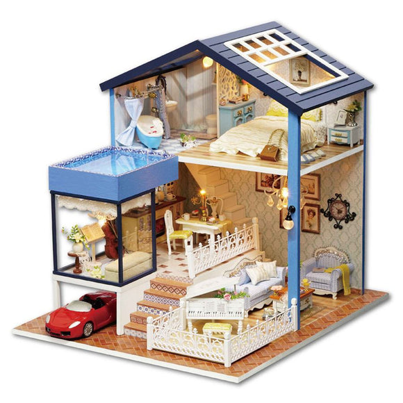 CuteRoom A-061-A Seattle DIY Dollhouse Miniature Model With Light Music Collection Gift Decor