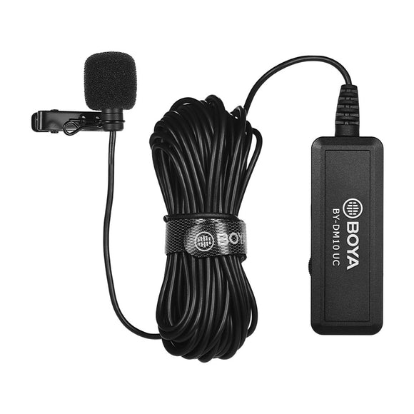 BOYA BY-DM10 UC Digital Lavalier Microphone Omnidirectional Coller Clip-on Video Mic for Type-C Smartphone Tablet USB Computer Laptop PC