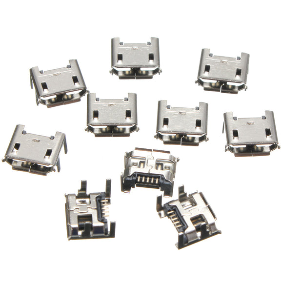 10pcs Micro USB Type B 5 Pin Female Socket 4 Vertical Legs For Solder Connector