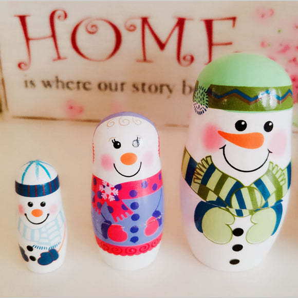 5Pcs/Set Christmas Wooden Russian Nesting Dolls Snowman Decorations Eve For Kid Gift