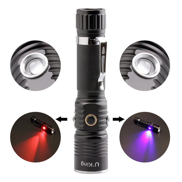 U King ZQ-X1070 XML T6 1000LM Zoomable Rechargeable Multifunction LED Flashlight 18650