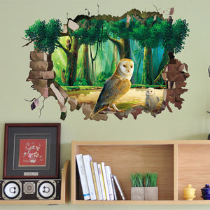 Miico Creative 3D Animal Owl Broken Wall Removable Home Waterproof Decorative Wall Decor Sticker