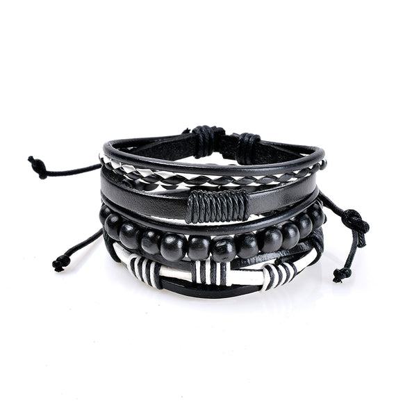 Vintage Multilayer Bracelet Bead Woven Leather Chain Wristband Jewelry Gift for Men