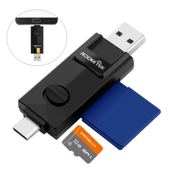 Rocketek 2 Slots Type-c OTG USB 3.0 TF Camera Card Memory Card Reader for Xiaomi Mobile Phone Tablet PC