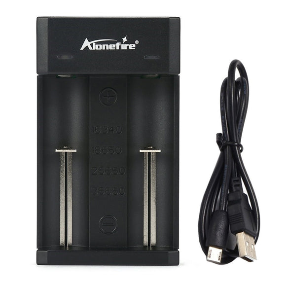 AloneFire MC102 3.7V 2-Slots USB Charger 18650 18350 18500 16340 17500 25500 Lithium Battery Charger