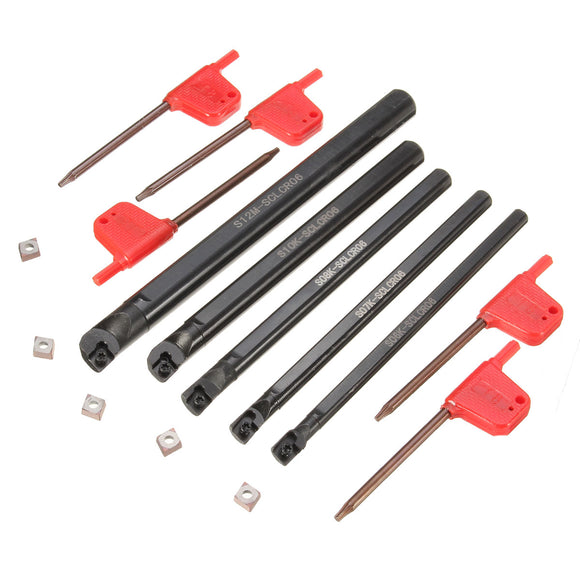 5pcs SCLCR 6/7/8/10/12mm Boring Bar Tunring Tool With 5PcsCCMT0602 Insert Wrench