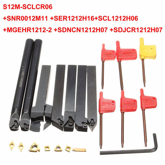 7pcs 12mm Shank Lathe Set Boring Bar Turning Tool Holder Kit With Carbide Inserts