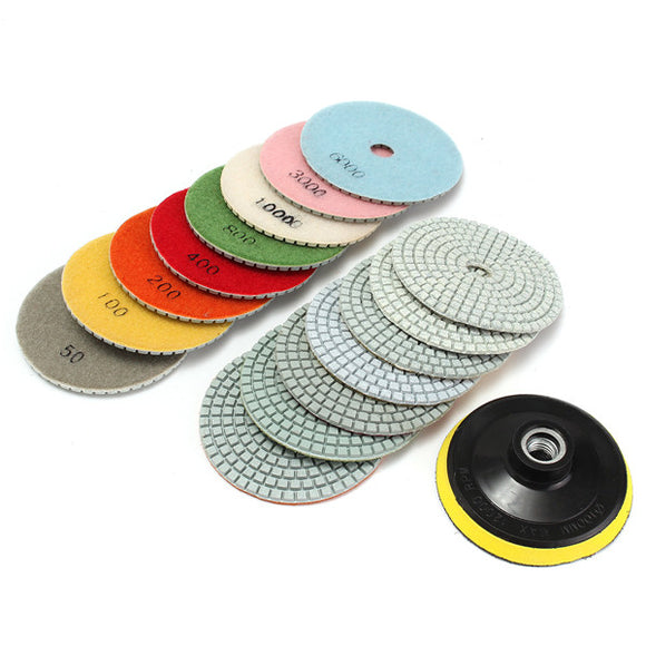 16pcs 4 Inch 50 to 10000 Grit Diamond Polishing Pads for Granite Stone Concrete Marble