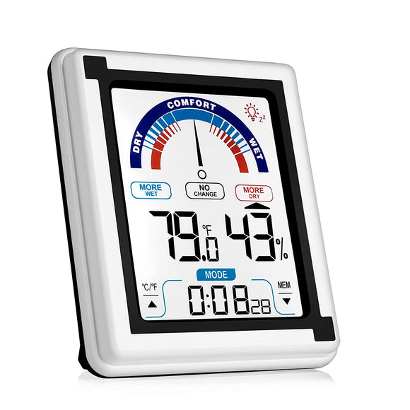 Indoor Outdoor Digital Thermometer Humidity Monitor with Large Touchscreen and Backlight