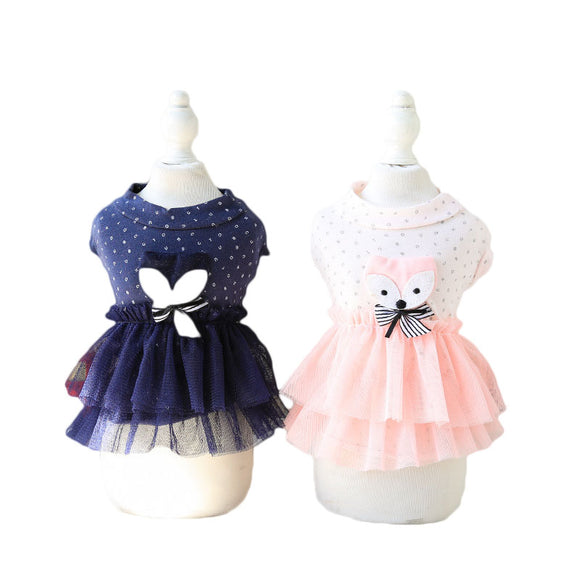 Cute Fox Dog Princess Party Dress Dog Cat Pet Skirt Dress Soft Cotton Summer Small Dog Dresses