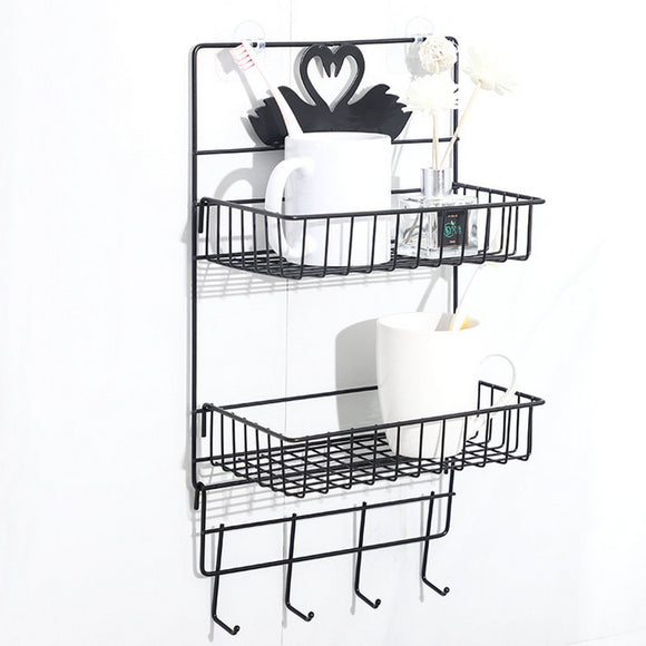 2 Layers Adhesive Wall Shelf Iron Keys Hanging Storage Rack Home Kitchen Door Organizer