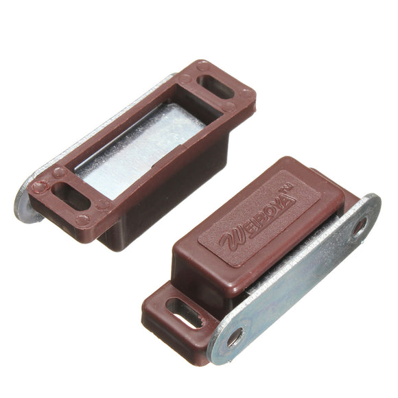 10pcs Brown Plastic Shell Metal Plate Cabinet Door Cupboard Magnetic Latch Catch
