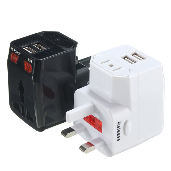 1pcs World Travel Adapter Convertor Plug with 2 USB Port Power US/UK/AU/EU