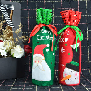 Santa Snowman Wine Bottle Covers Bag Merry Christmas Table Decoration Wine Bottle Cover Bags Gift Wr