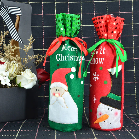 Santa Snowman Wine Bottle Covers Bag Merry Christmas Table Decoration Wine Bottle Cover Bags Gift Wr