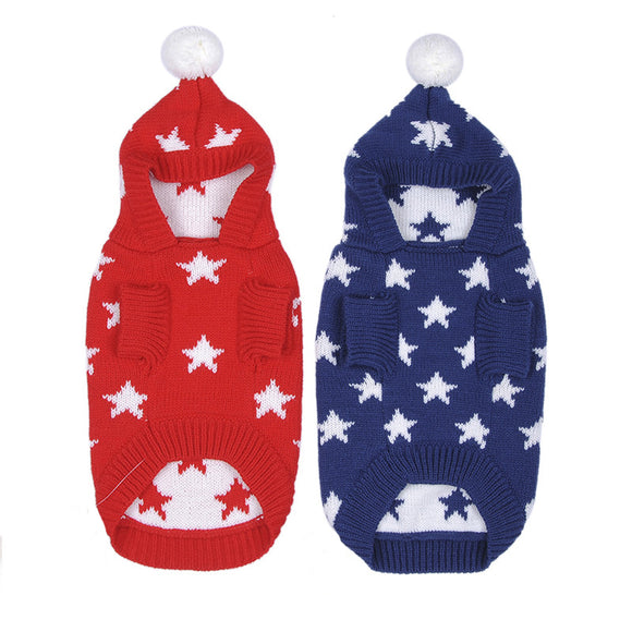 Christmas Star Winter Warm Sweater For Pet Dog Cat Hoodie Pappy Jumpsuits  With Hat