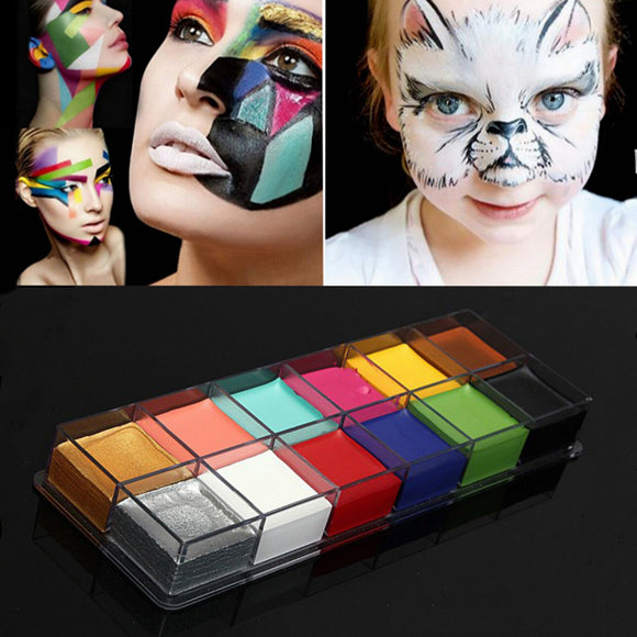 Pro 12 Colors Body Art Painting Oil Makeup Cosmetic Bright Party Facial Face with 4 Brushes