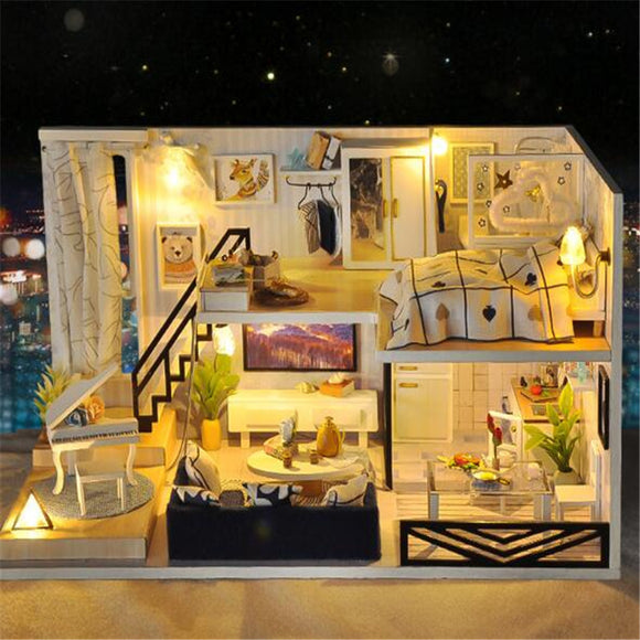T-Yu DIY Doll House Time Light Shadow Hand-assembled Model House Birthday Gift